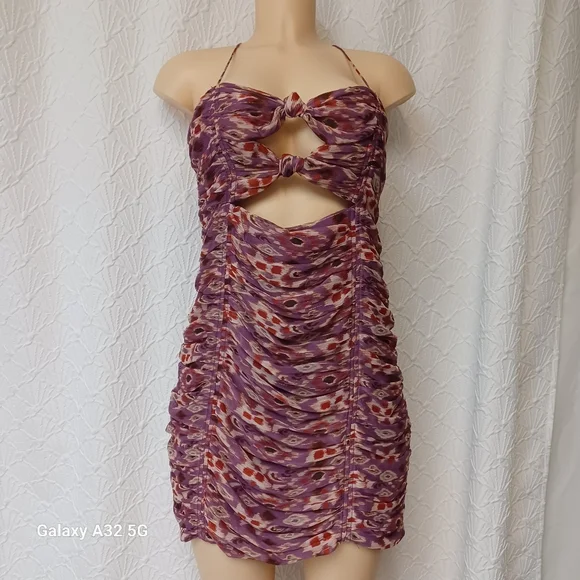 Zara New Women Size L  Purple Patterned Mini Dress - Picture 4 of 16